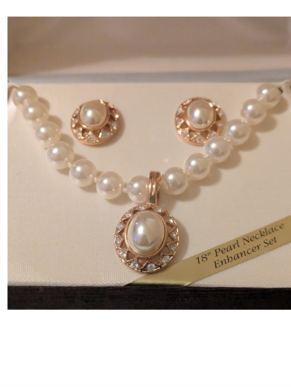 Vintage Faux Pearl Necklace And Earrings Enhancer Set 18” - Unopened - Picture 2 of 4